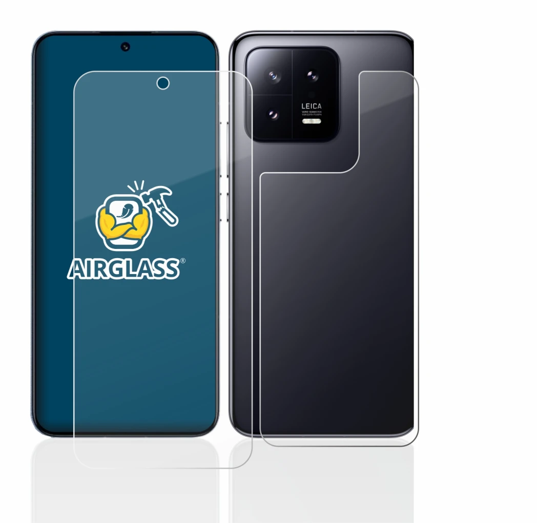 Abbildung des Geräts Xiaomi 13 (Display+Rückseite) mit einer Vielzahl des Displayschutzes.