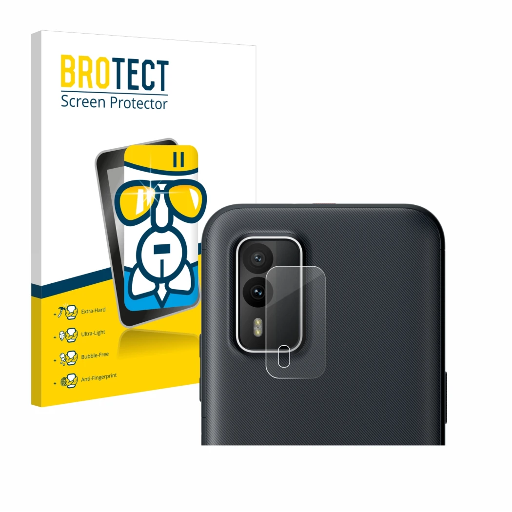 Vorderseite einer Produktverpackung mit dem Markenlogo BROTECT. Daneben ist das Gerät Nokia XR21 (NUR Kameraschutz) mit dem zu