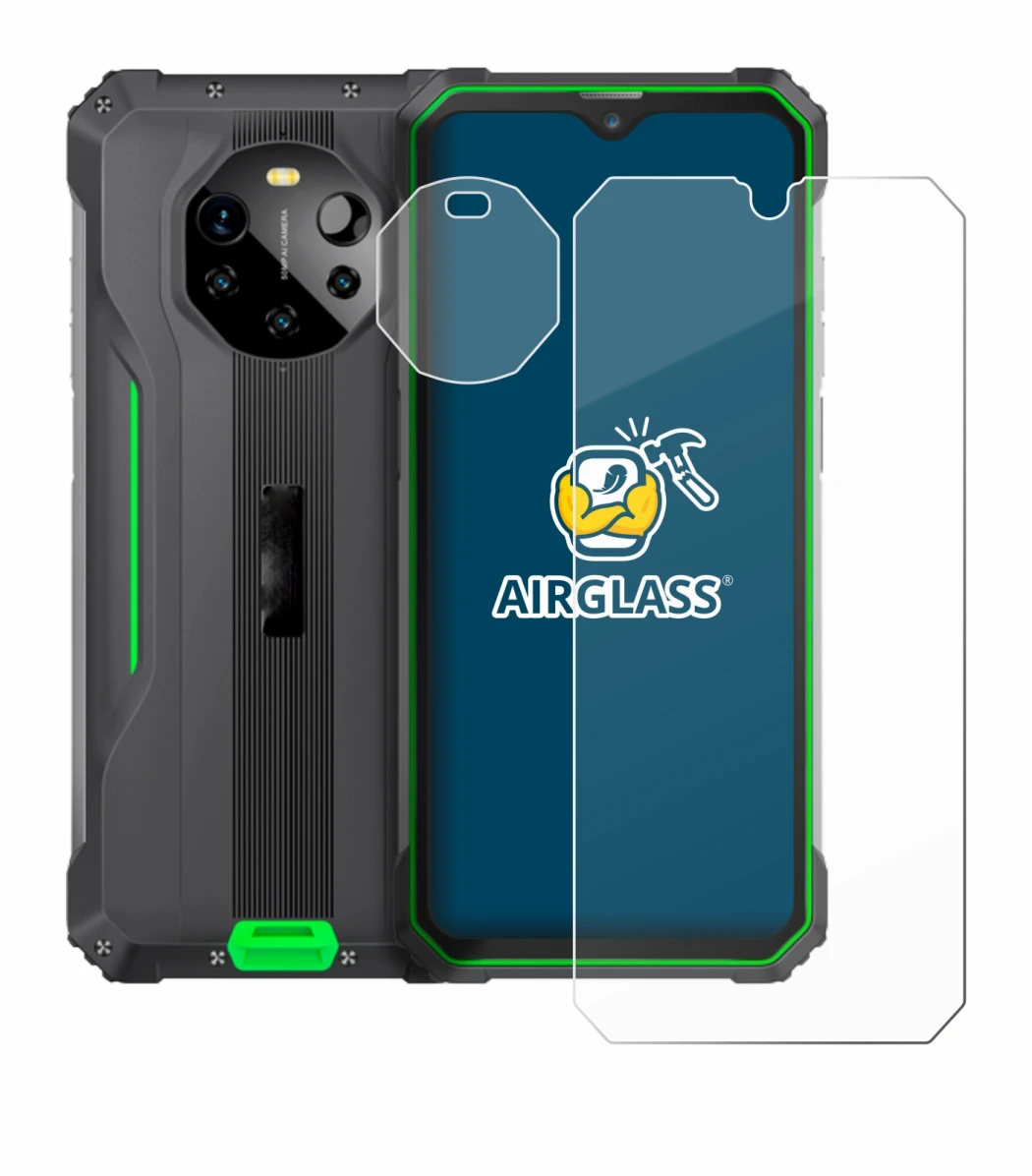 Abbildung des Geräts Blackview BL8800 5G (Display+Kamera) mit einer Vielzahl des Displayschutzes.