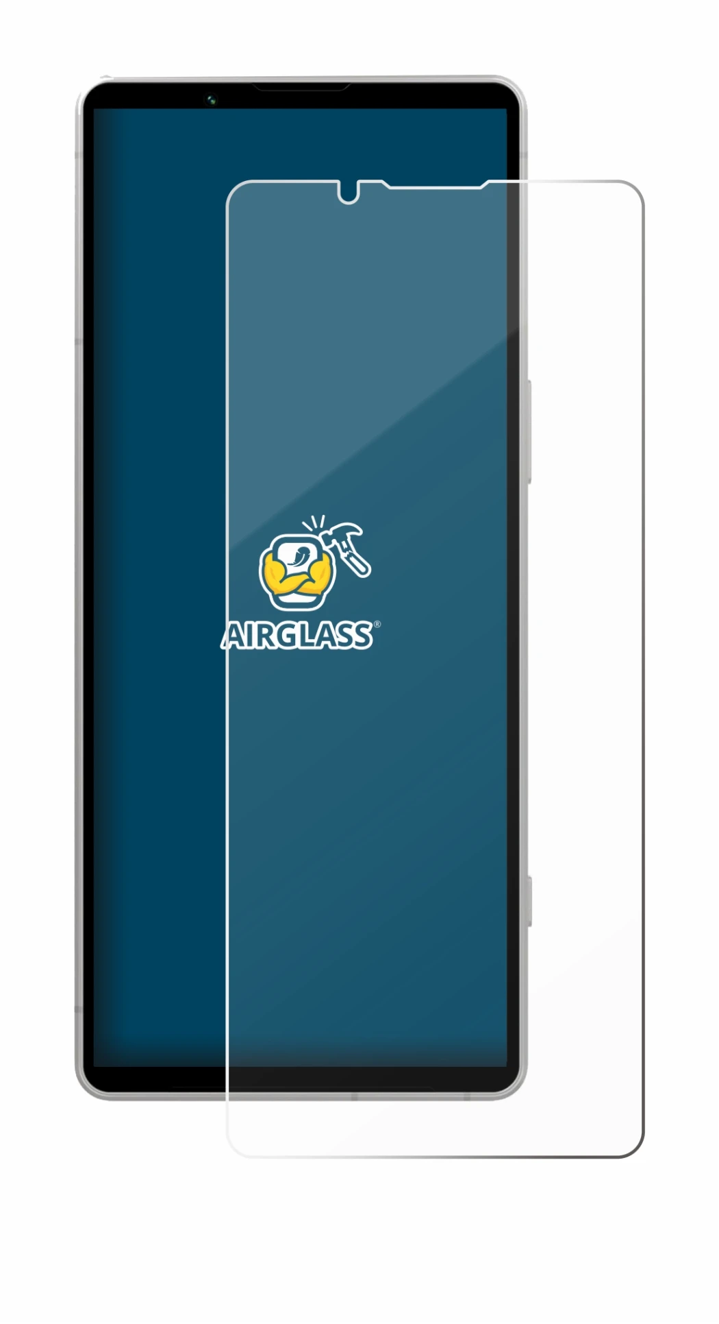 Abbildung des Geräts Sony Xperia 5 V mit einer Vielzahl des Displayschutzes.