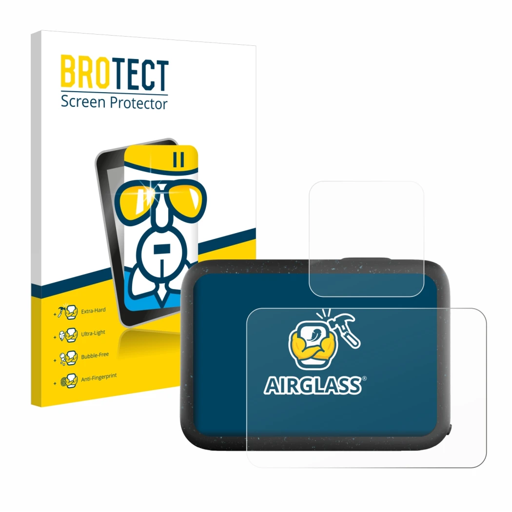 Vorderseite einer Produktverpackung mit dem Markenlogo BROTECT. Daneben ist das Gerät GoPro Hero 12 Black mit dem zugehörigen 