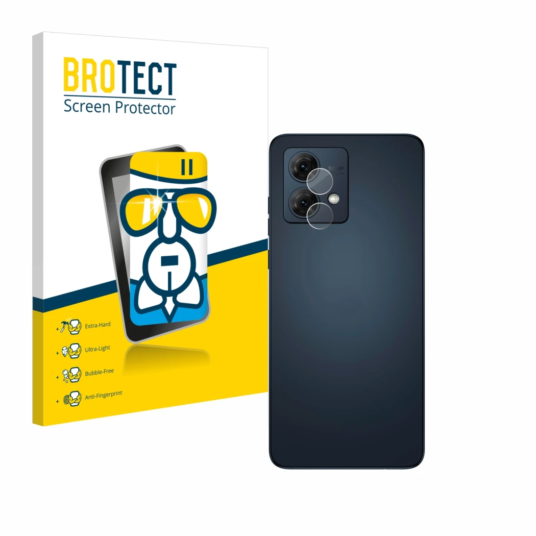 Vorderseite einer Produktverpackung mit dem Markenlogo BROTECT. Daneben ist das Gerät Motorola Moto G84 (NUR Kameraschutz) mit