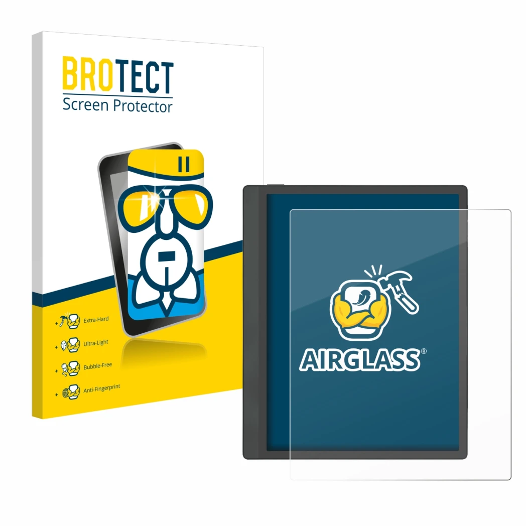 Vorderseite einer Produktverpackung mit dem Markenlogo BROTECT. Daneben ist das Gerät Boox Tab Ultra C Pro mit dem zugehörigen
