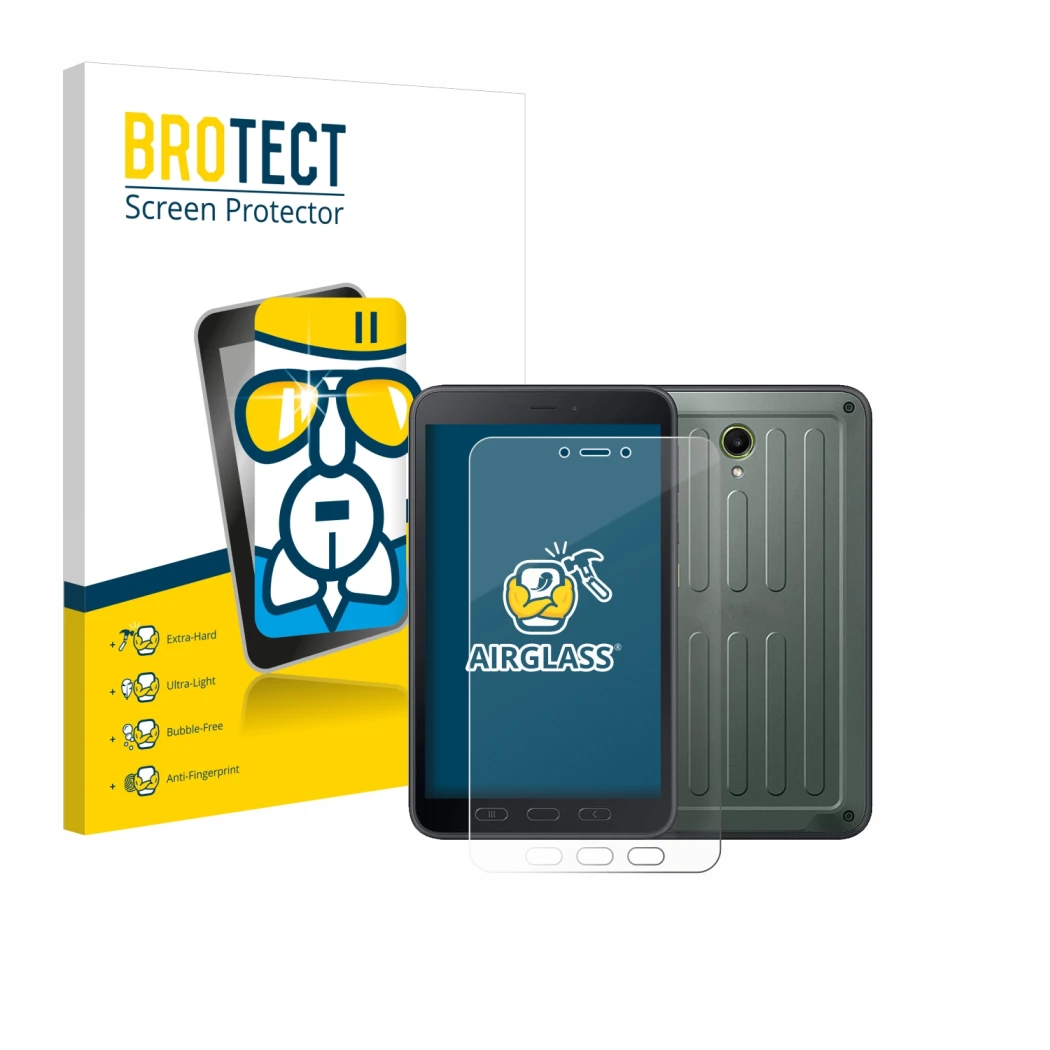 Vorderseite einer Produktverpackung mit dem Markenlogo BROTECT. Daneben ist das Gerät Samsung Galaxy Tab Active 5 (Hochformat)