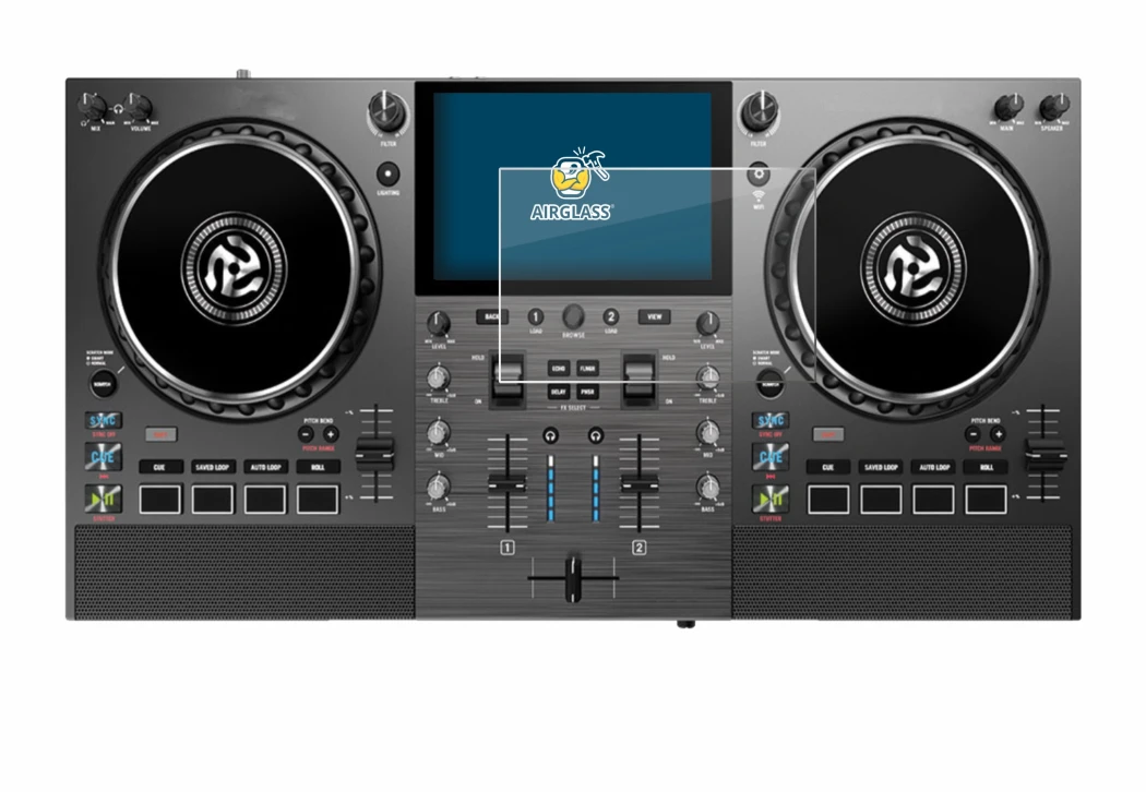 Abbildung des Geräts Numark Mixstream Pro Go mit einer Vielzahl des Displayschutzes.