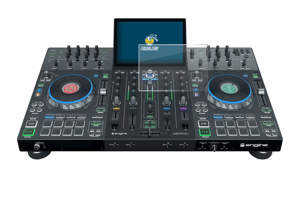 Abbildung des Geräts Denon DJ Prime 4+ mit einer Vielzahl des Displayschutzes.