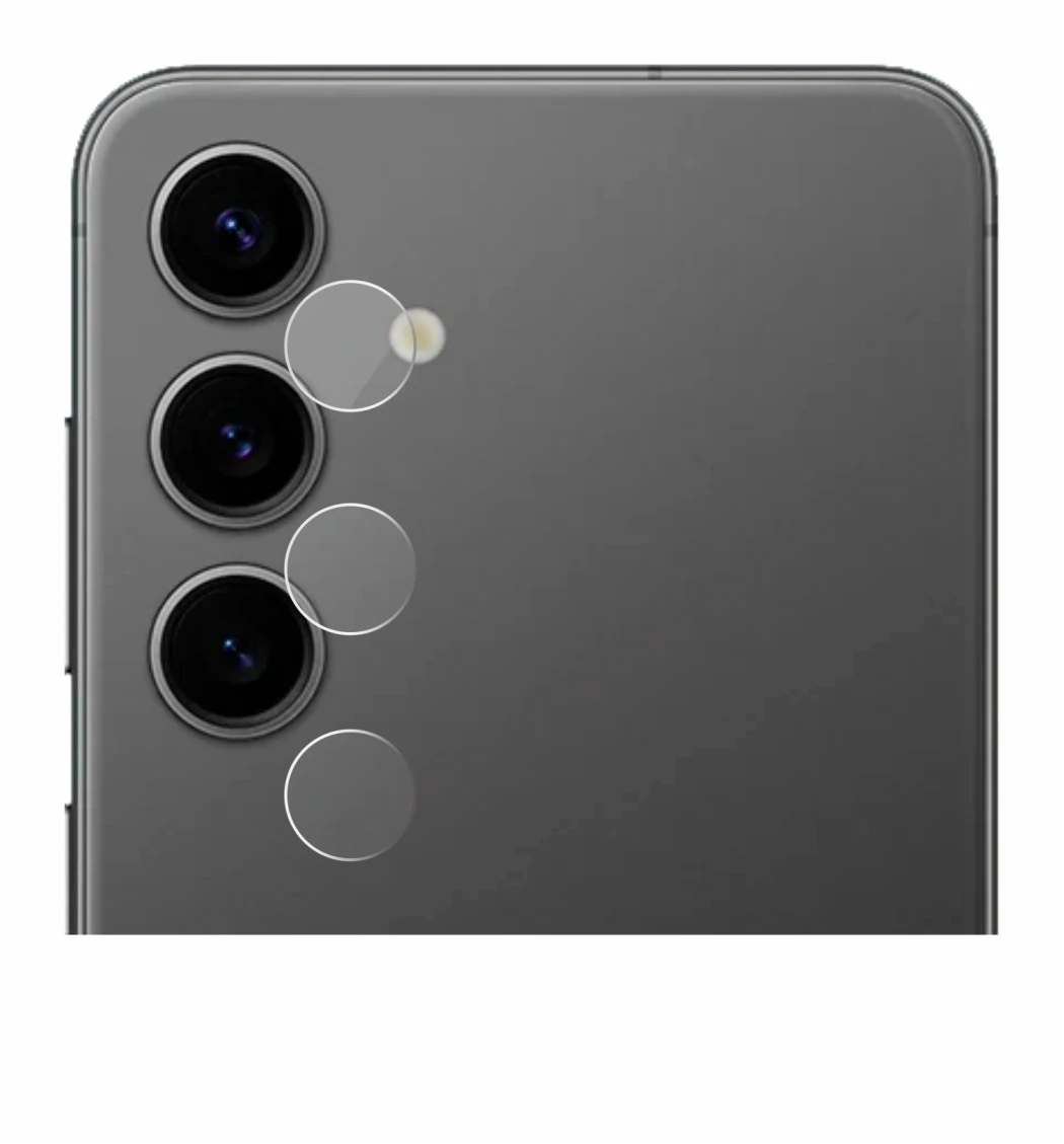 Abbildung des Geräts Samsung Galaxy S24 Plus (NUR Kameraschutz) mit einer Vielzahl des Displayschutzes.