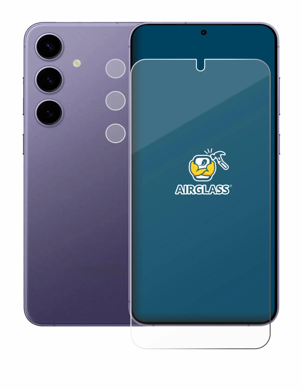 Abbildung des Geräts Samsung Galaxy S24 Plus (Display+Kamera) mit einer Vielzahl des Displayschutzes.