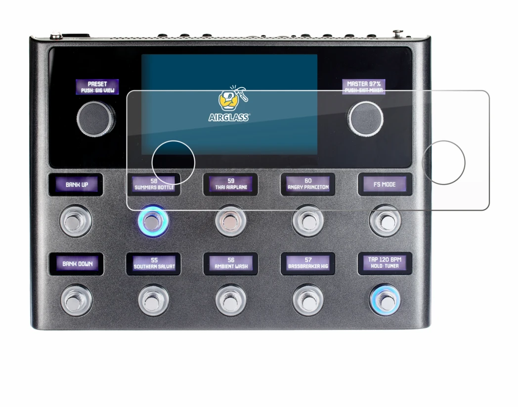 Abbildung des Geräts Fender Tone Master Pro mit einer Vielzahl des Displayschutzes.