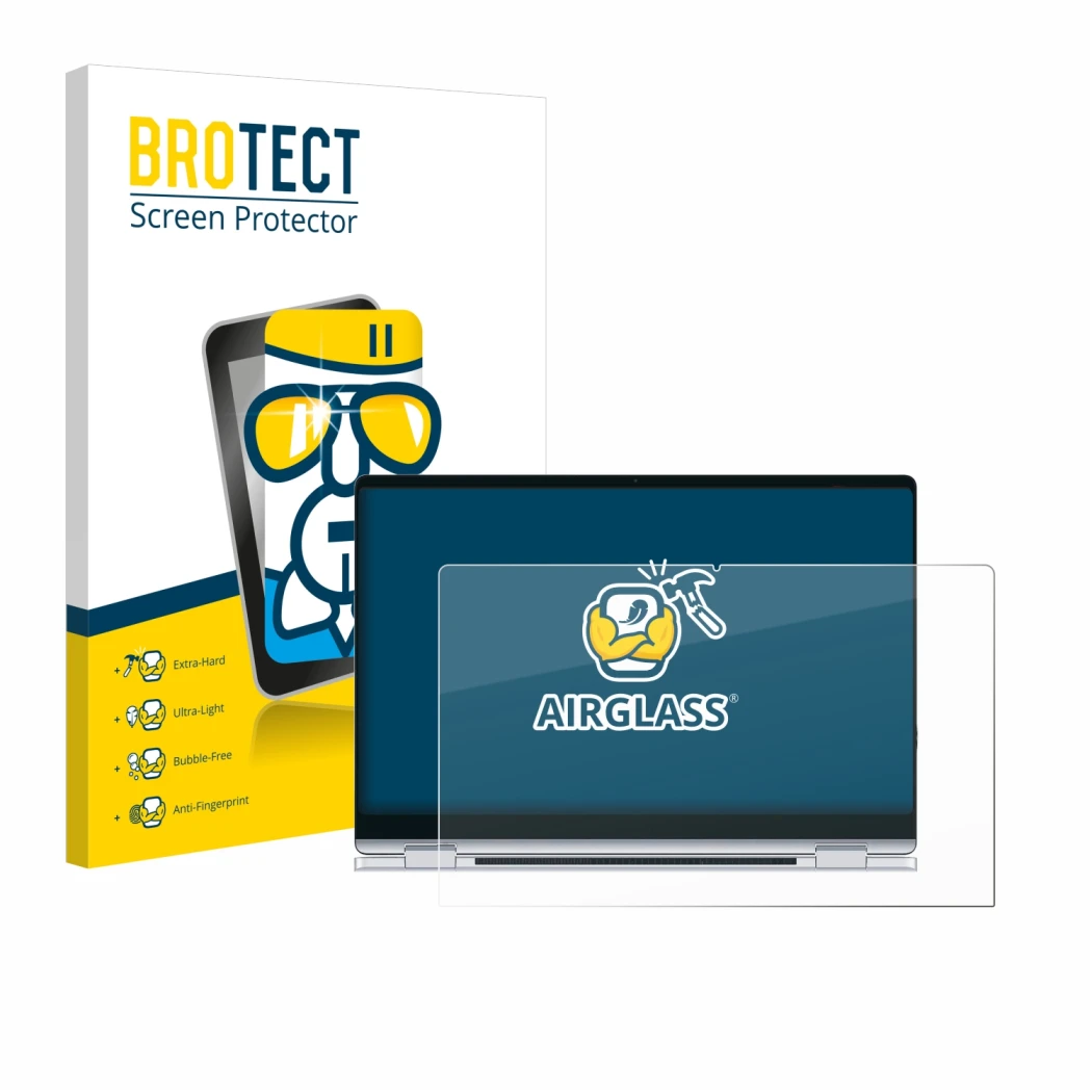 Vorderseite einer Produktverpackung mit dem Markenlogo BROTECT. Daneben ist das Gerät Samsung Galaxy Book4 360 15.6