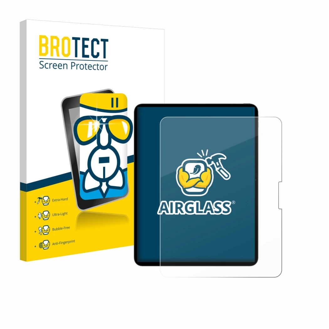 Vorderseite einer Produktverpackung mit dem Markenlogo BROTECT. Daneben ist das Gerät Apple iPad Pro 13