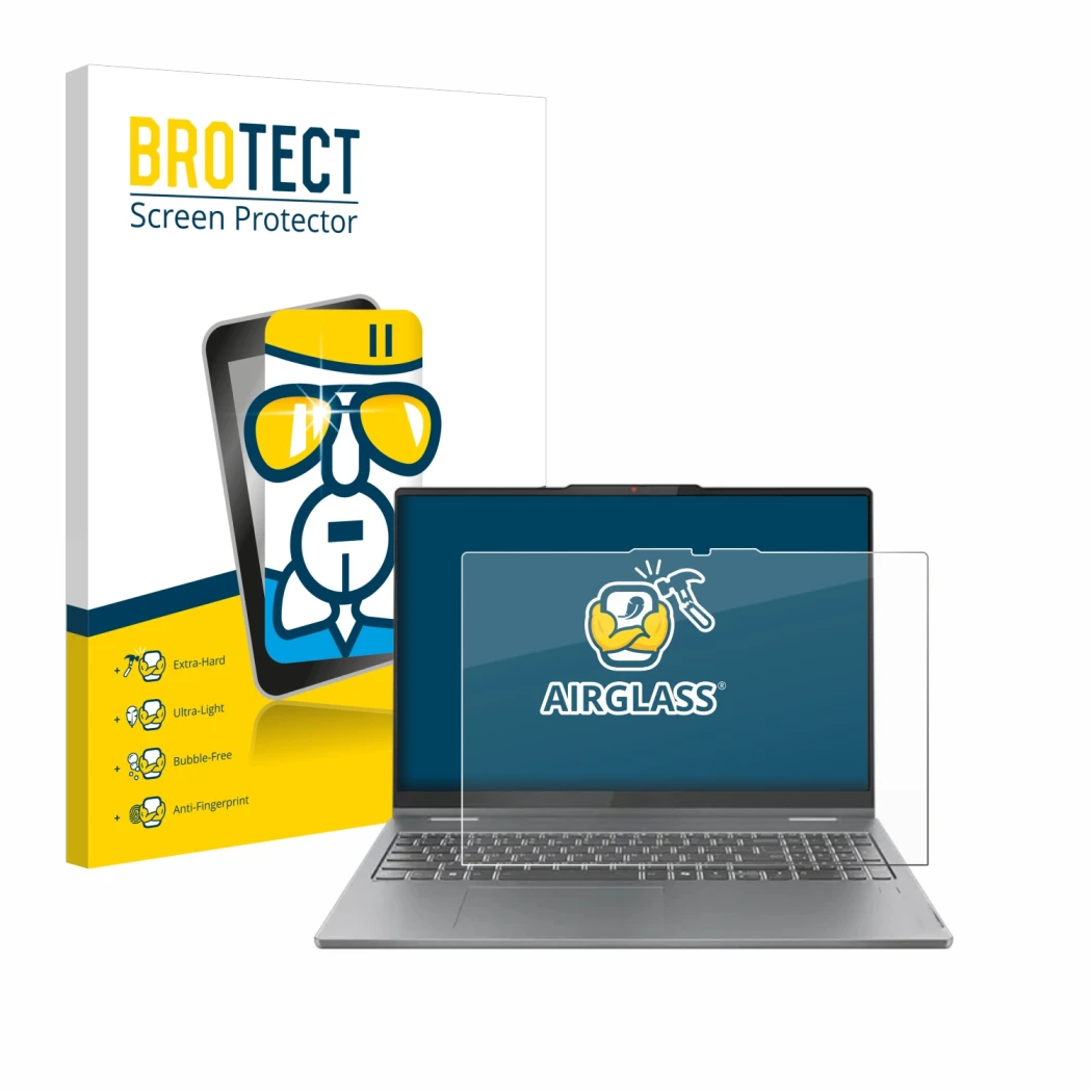 Vorderseite einer Produktverpackung mit dem Markenlogo BROTECT. Daneben ist das Gerät Lenovo IdeaPad 5 2-in-1 Gen 9 16