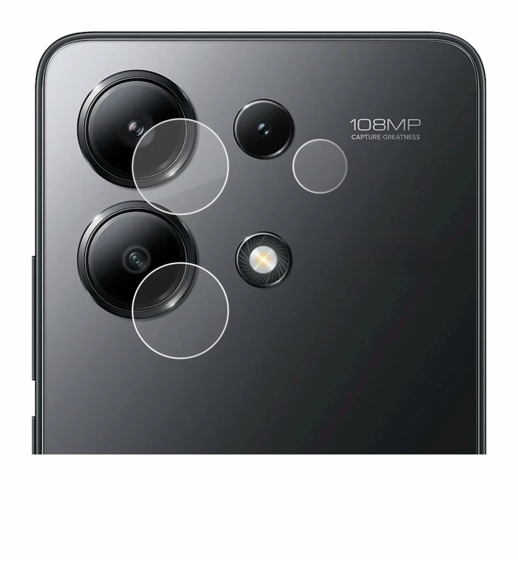 Abbildung des Geräts Xiaomi Redmi Note 13 4G (NUR Kameraschutz) mit einer Vielzahl des Displayschutzes.