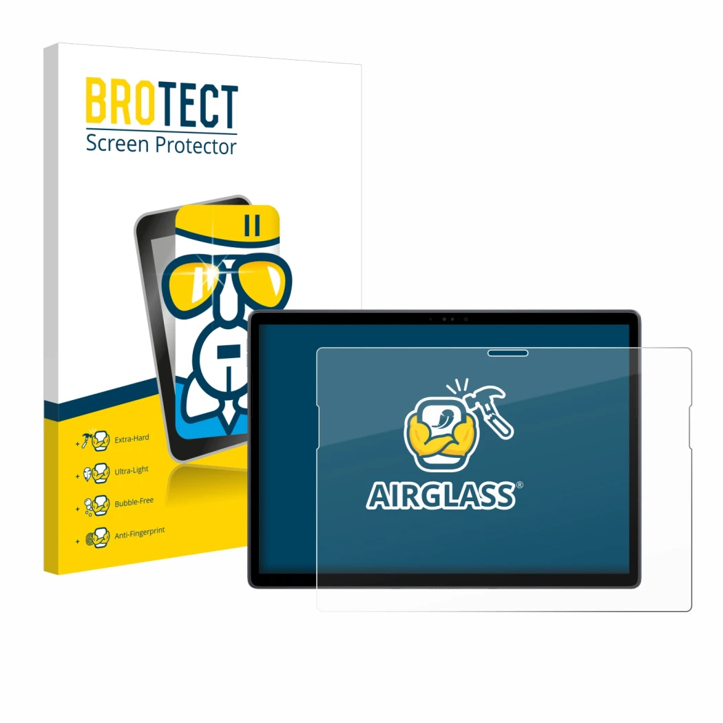 Vorderseite einer Produktverpackung mit dem Markenlogo BROTECT. Daneben ist das Gerät Dell Latitude 7350 Detachable mit dem zu