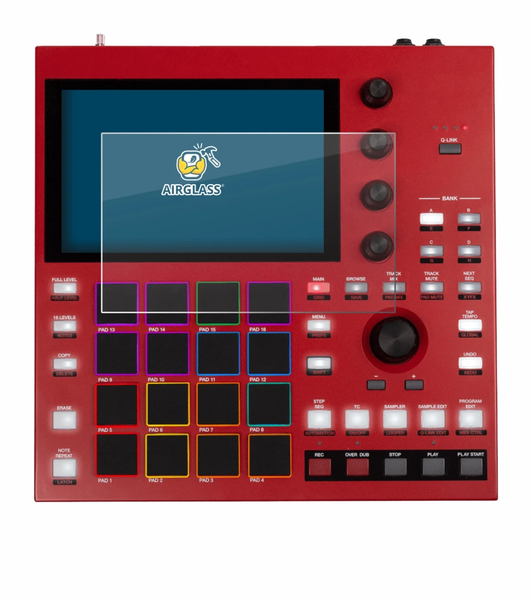 Abbildung des Geräts Akai MPC One+ mit einer Vielzahl des Displayschutzes.
