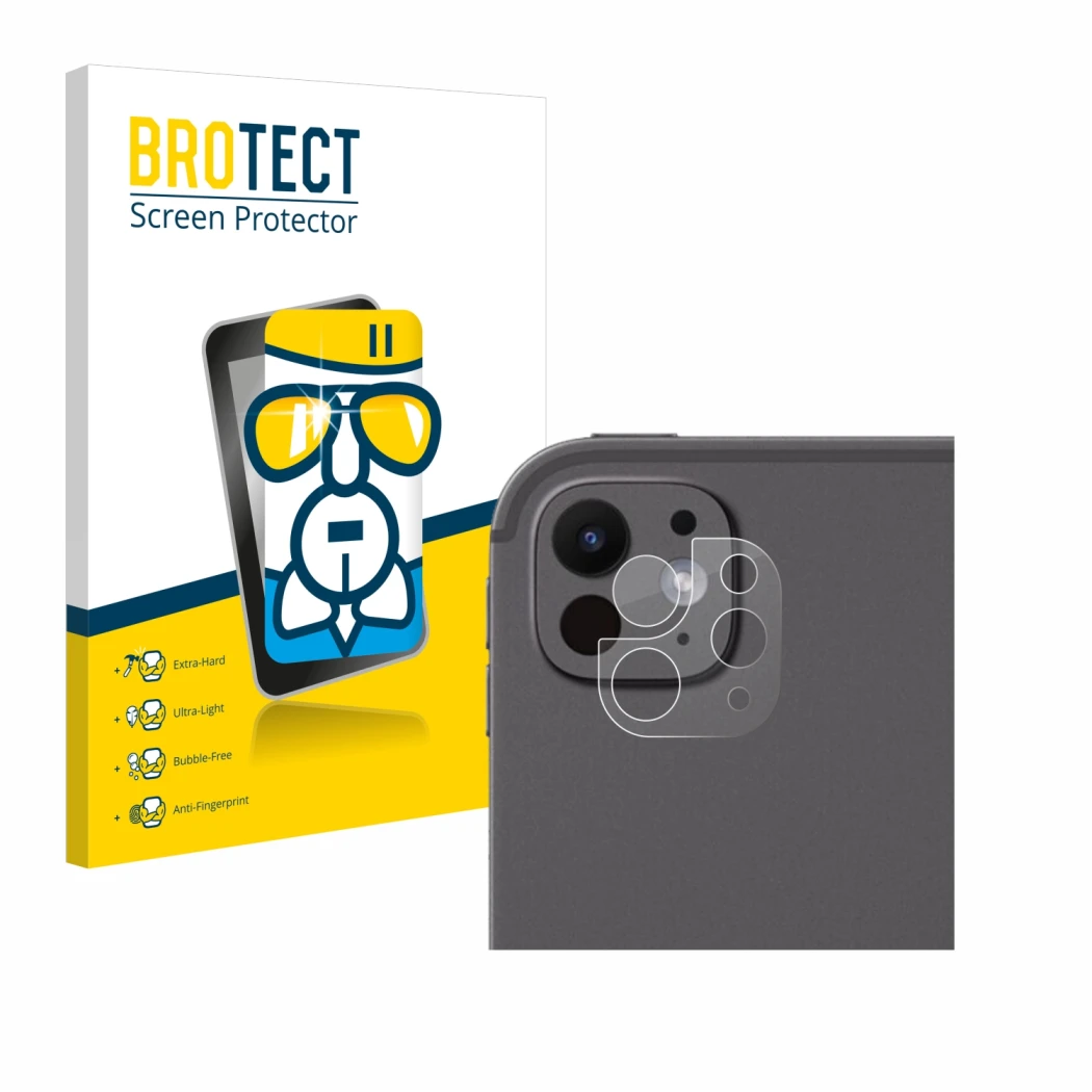 Vorderseite einer Produktverpackung mit dem Markenlogo BROTECT. Daneben ist das Gerät Apple iPad Pro 13