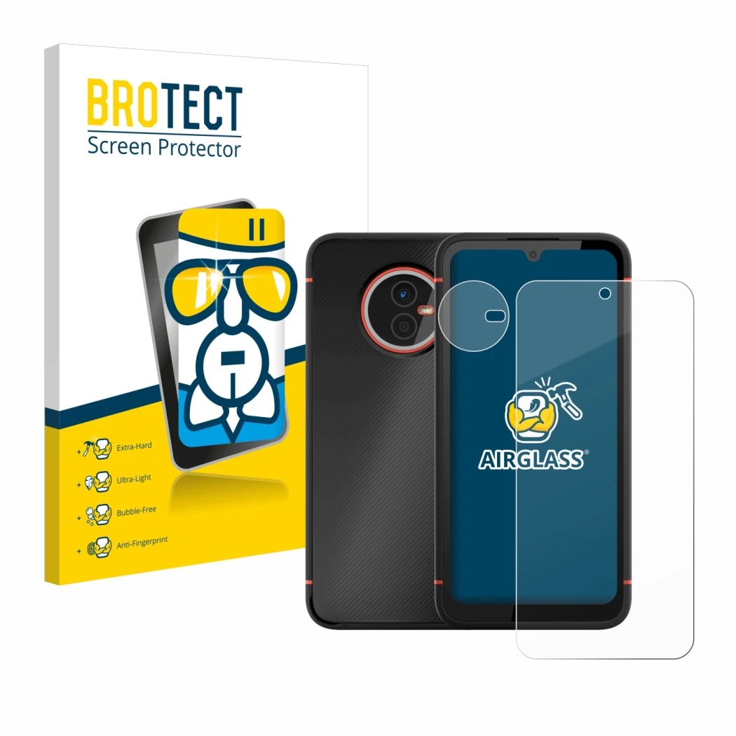 Vorderseite einer Produktverpackung mit dem Markenlogo BROTECT. Daneben ist das Gerät Gigaset GX4 Pro (Display+Kamera) mit dem