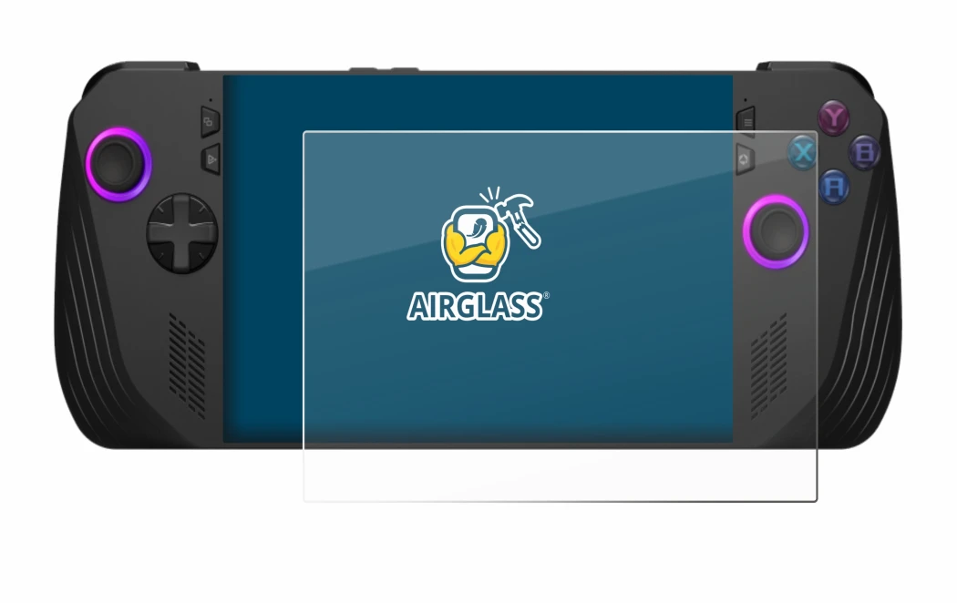 Abbildung des Geräts ASUS ROG Ally X (2024) mit einer Vielzahl des Displayschutzes.