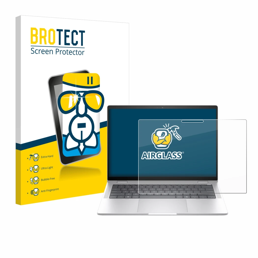 Vorderseite einer Produktverpackung mit dem Markenlogo BROTECT. Daneben ist das Gerät HP EliteBook x360 1040 14 G11 2-in-1 mit