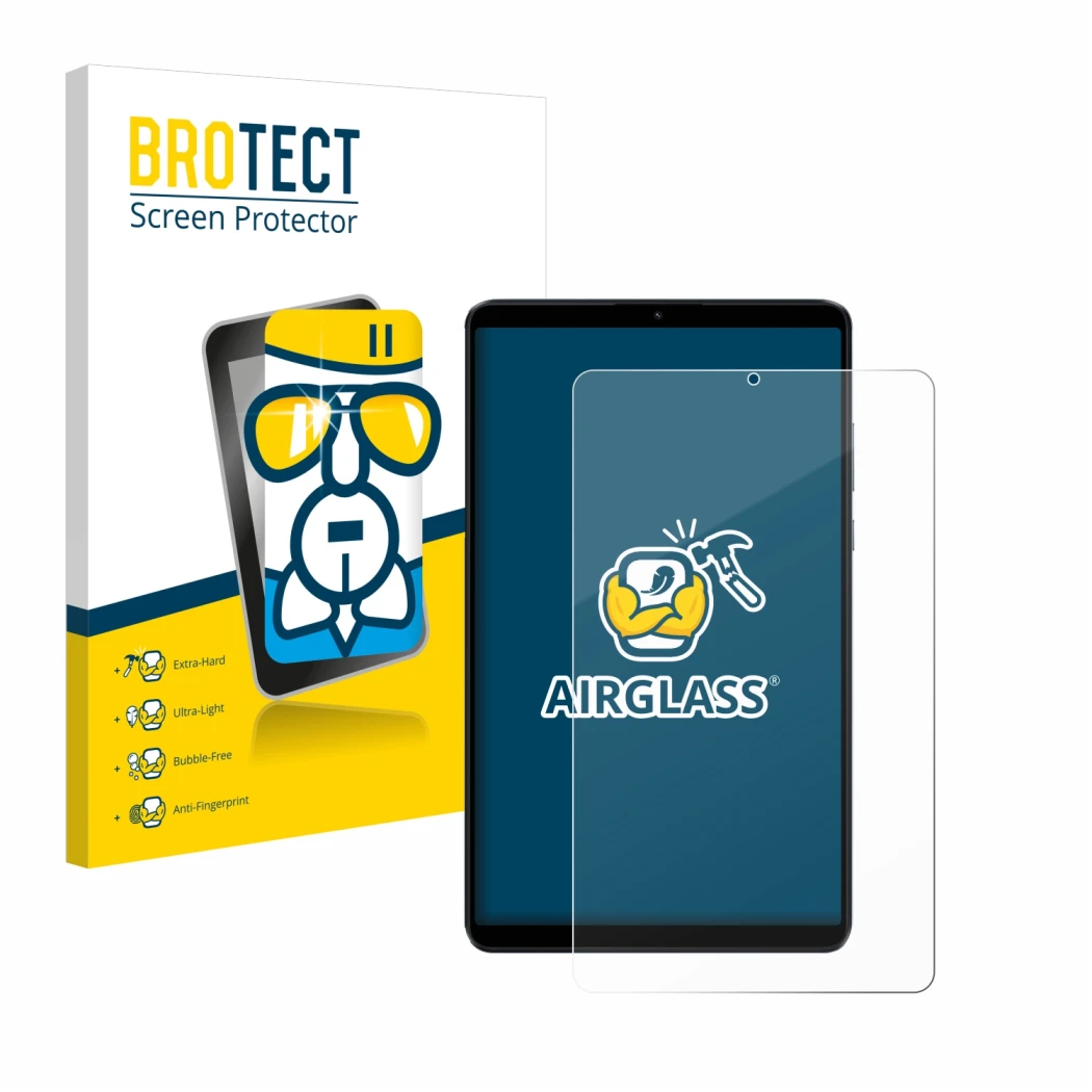 Vorderseite einer Produktverpackung mit dem Markenlogo BROTECT. Daneben ist das Gerät Xiaomi Redmi Pad SE 8.7 4G mit dem zugeh