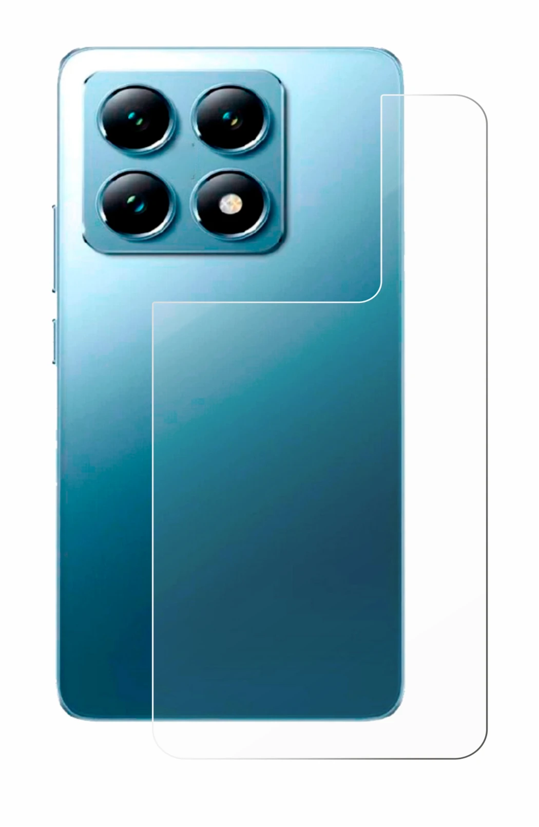 Abbildung des Geräts Xiaomi 14T (Rückseite) mit einer Vielzahl des Displayschutzes.