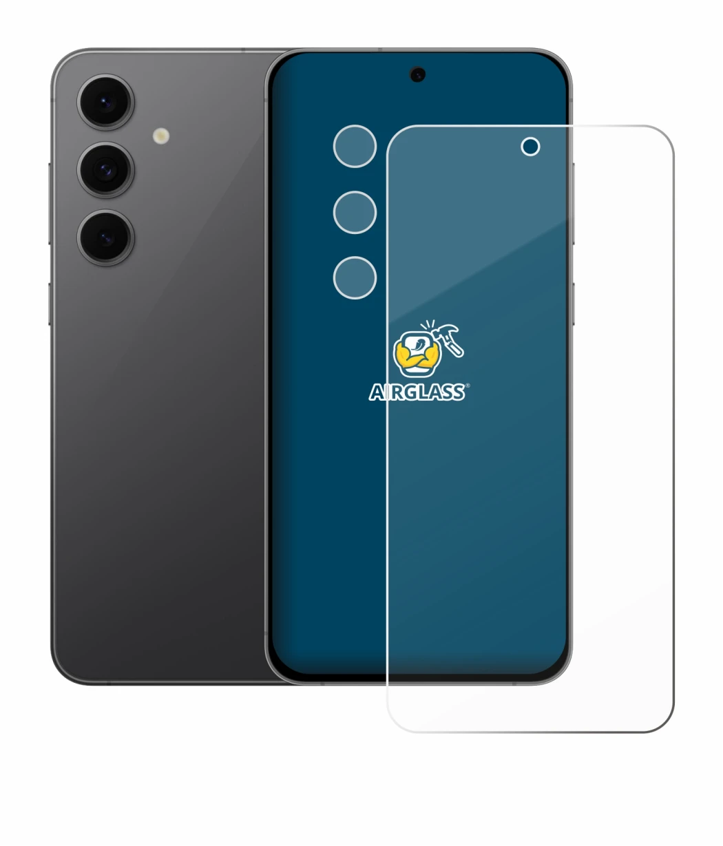 Abbildung des Geräts Samsung Galaxy S24 FE (Display+Kamera) mit einer Vielzahl des Displayschutzes.