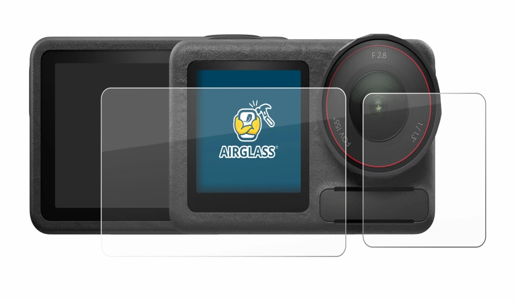 Abbildung des Geräts DJI Osmo Action 5 Pro (case-friendly) mit einer Vielzahl des Displayschutzes.