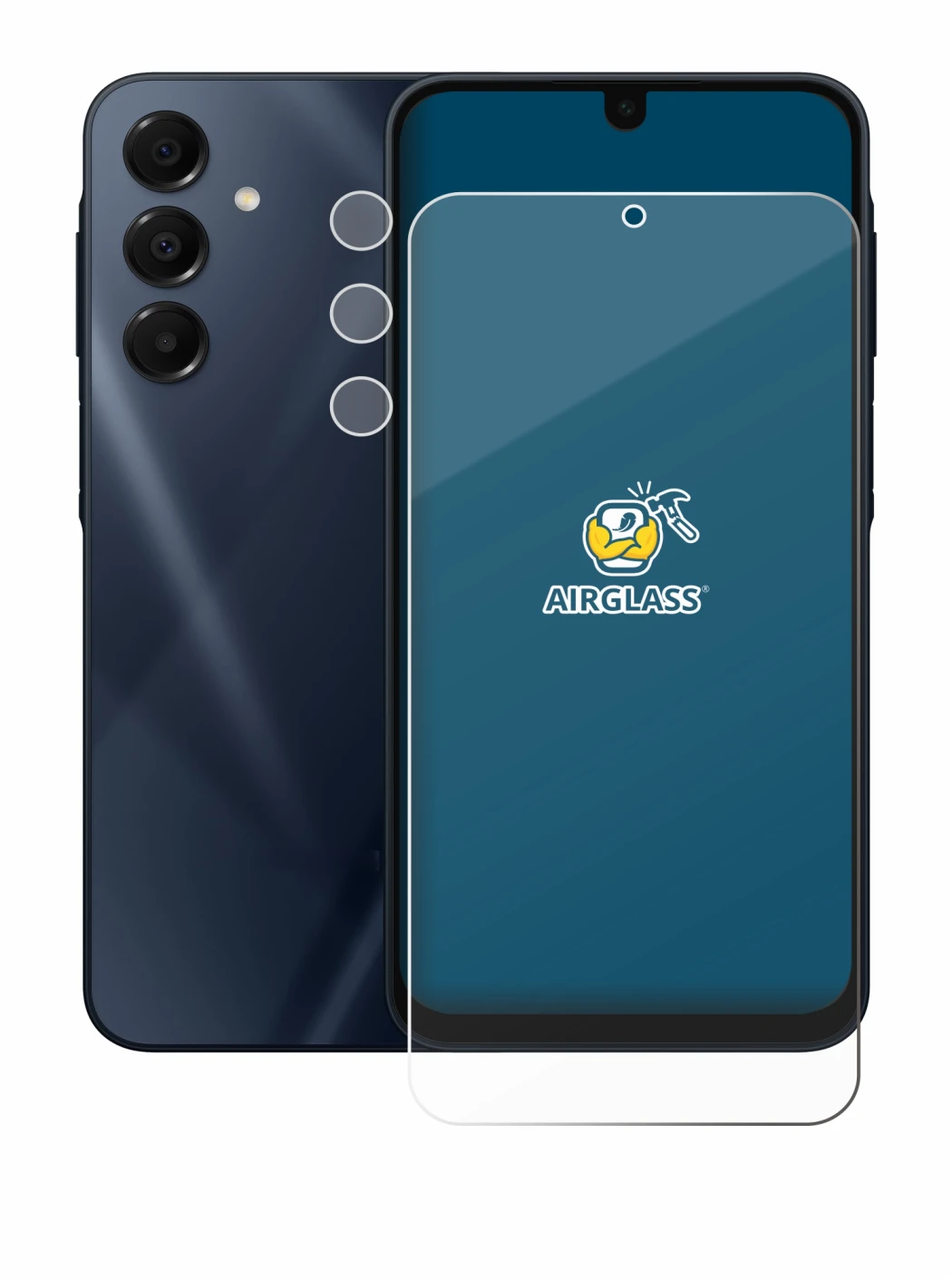 Abbildung des Geräts Samsung Galaxy A16 5G (Display+Kamera) mit einer Vielzahl des Displayschutzes.