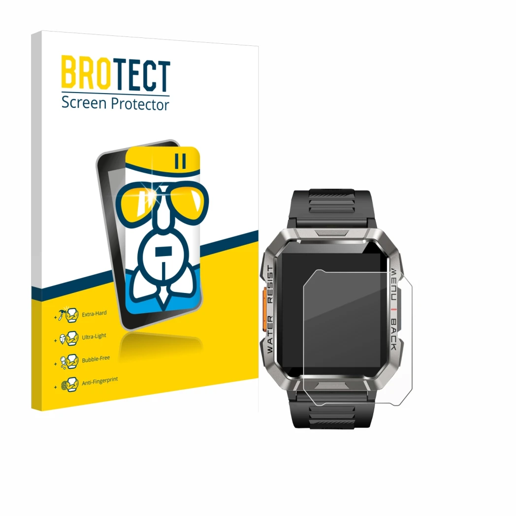 Vorderseite einer Produktverpackung mit dem Markenlogo BROTECT. Daneben ist das Gerät Baolubao W60 mit dem zugehörigen Display