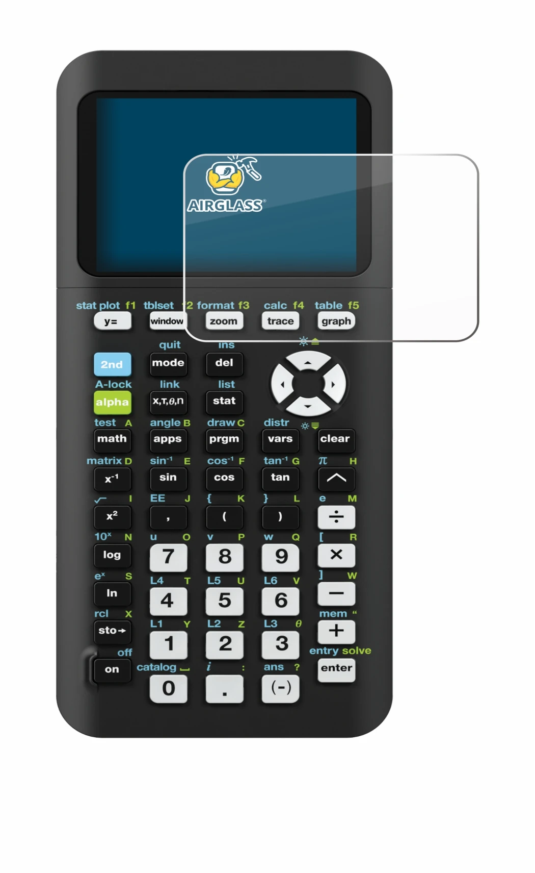 Abbildung des Geräts Texas Instruments TI-84 Plus CE-T Python mit einer Vielzahl des Displayschutzes.