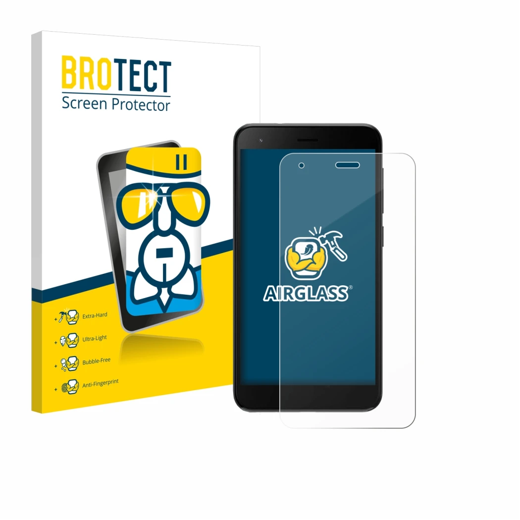 Vorderseite einer Produktverpackung mit dem Markenlogo BROTECT. Daneben ist das Gerät ZTE Blade A35 lite mit dem zugehörigen D