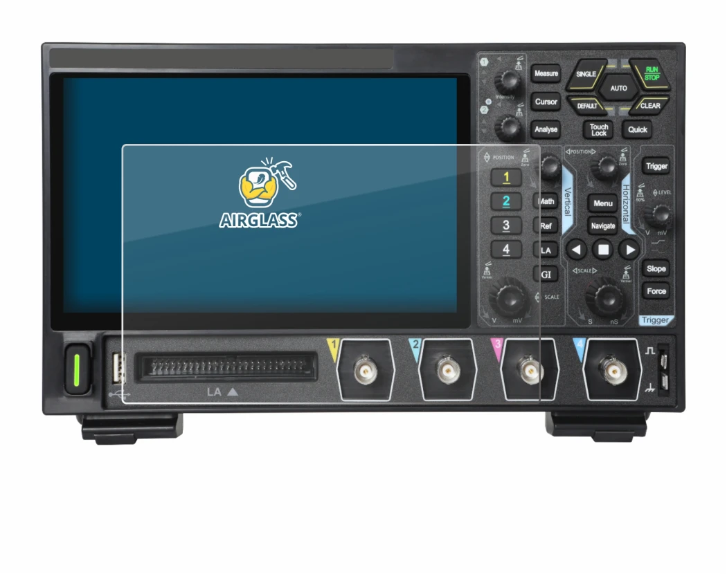 Abbildung des Geräts Rigol DHO914 mit einer Vielzahl des Displayschutzes.