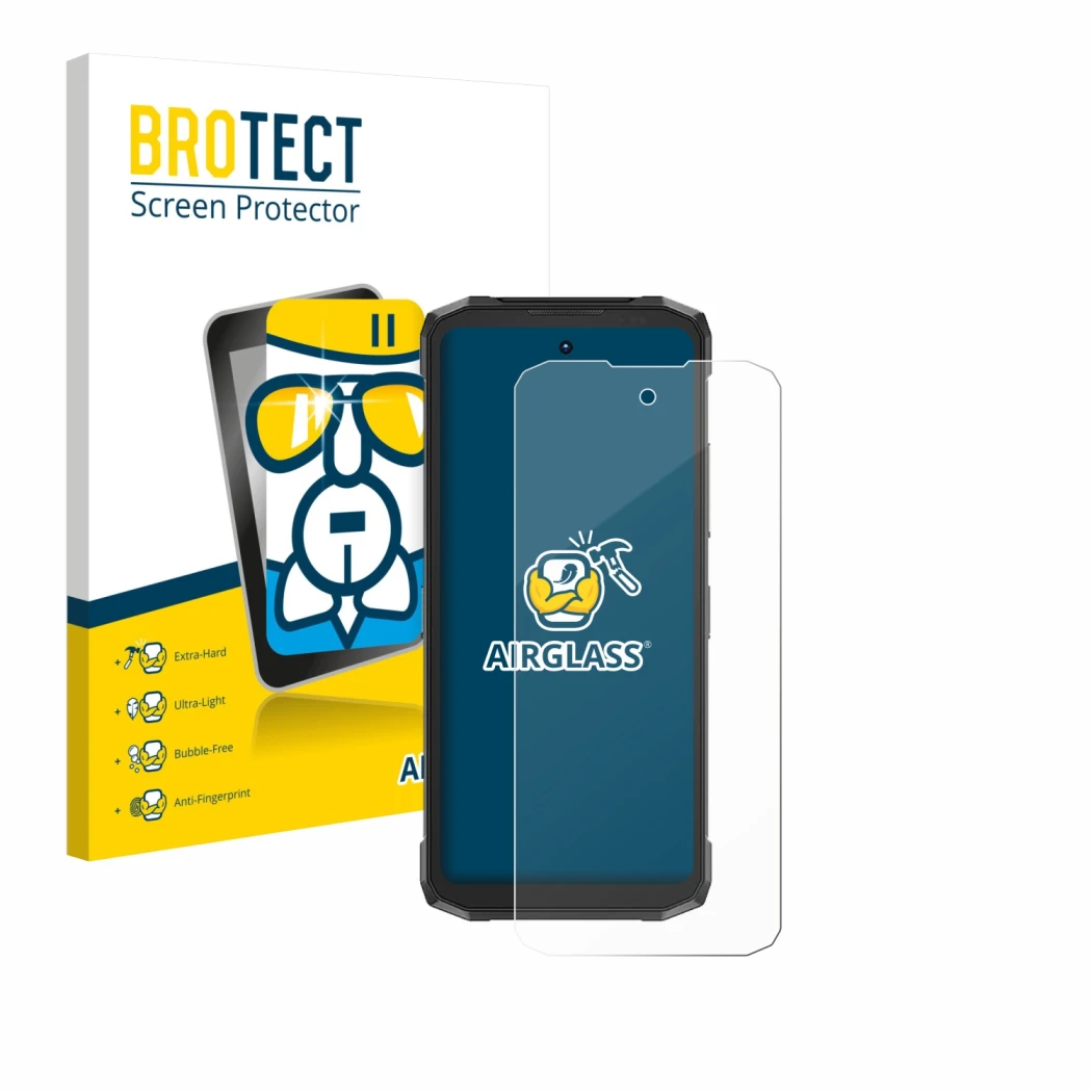 Vorderseite einer Produktverpackung mit dem Markenlogo BROTECT. Daneben ist das Gerät Doogee Fire 6 Power mit dem zugehörigen 