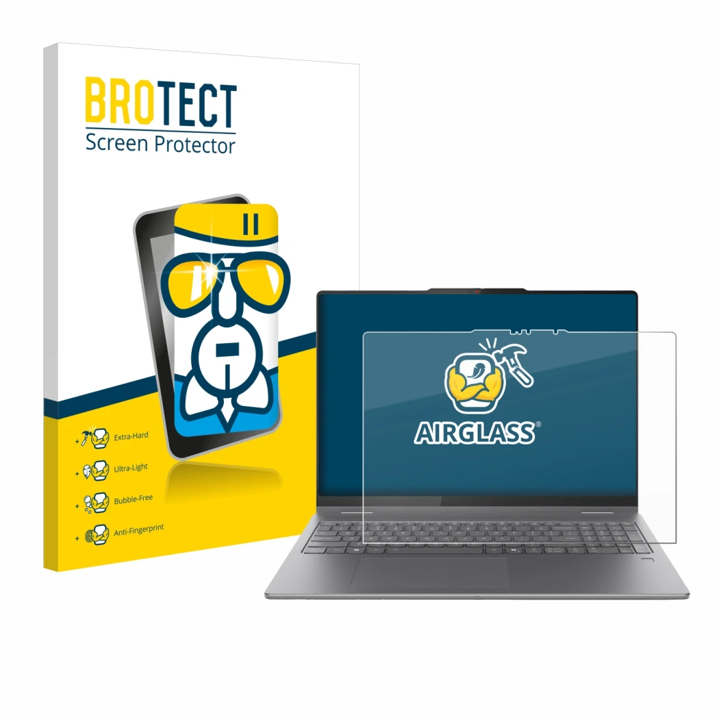 Vorderseite einer Produktverpackung mit dem Markenlogo BROTECT. Daneben ist das Gerät Lenovo Yoga 7 2-in-1 Gen 10 16