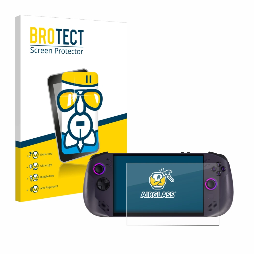 Vorderseite einer Produktverpackung mit dem Markenlogo BROTECT. Daneben ist das Gerät Lenovo Legion Go S mit dem zugehörigen D