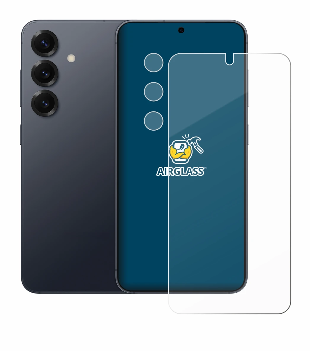 Abbildung des Geräts Samsung Galaxy S25 (Display+Kamera) mit einer Vielzahl des Displayschutzes.