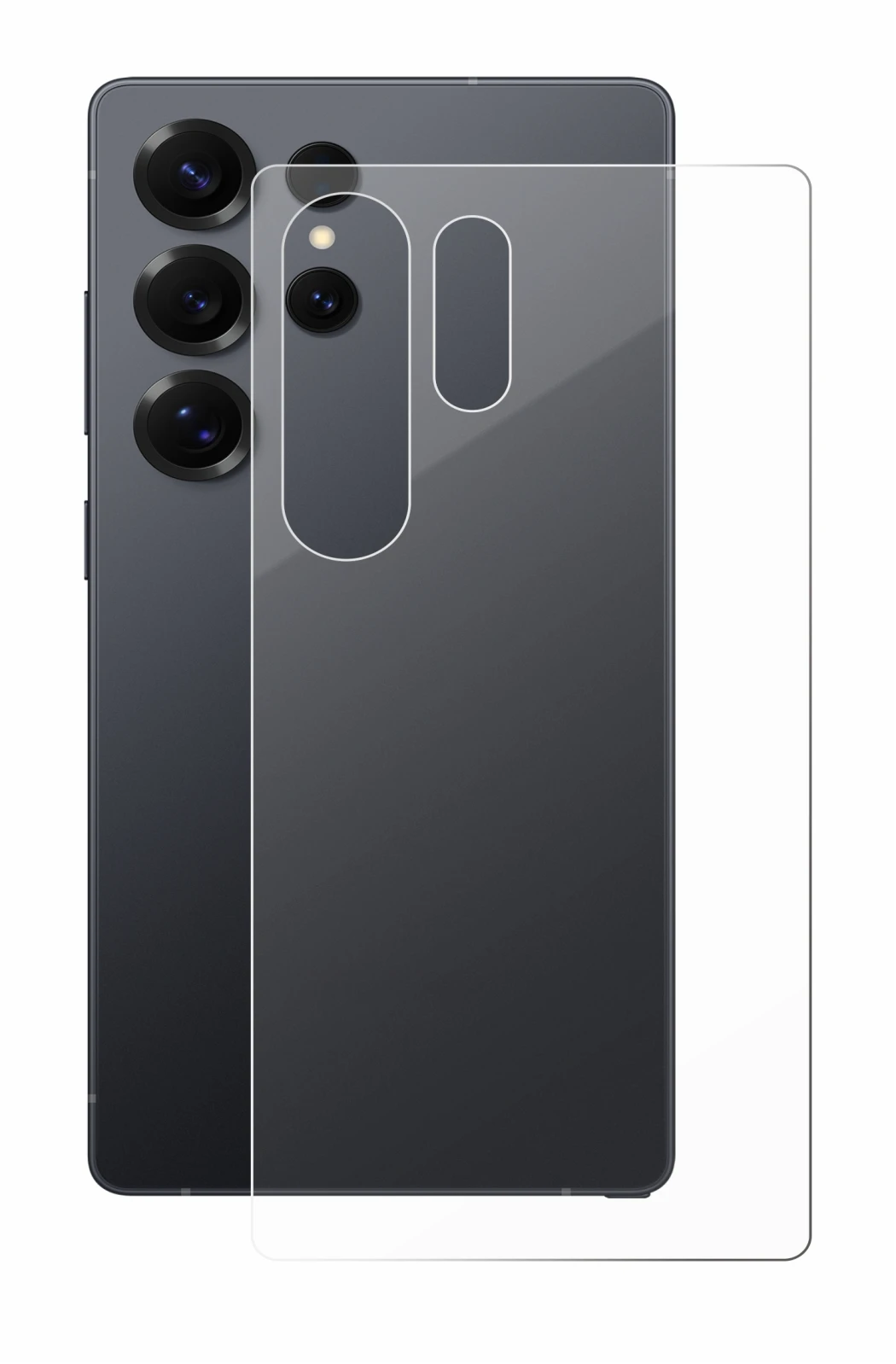 Abbildung des Geräts Samsung Galaxy S25 Ultra Enterprise Edition (Rückseite) mit einer Vielzahl des Displayschutzes.