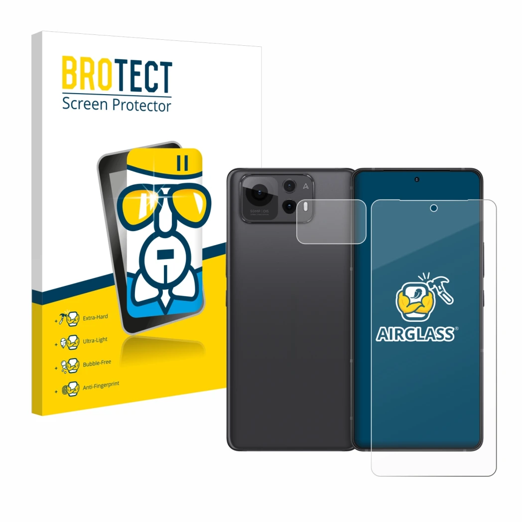 Vorderseite einer Produktverpackung mit dem Markenlogo BROTECT. Daneben ist das Gerät ASUS ZenFone 12 Ultra (Display+Kamera) m