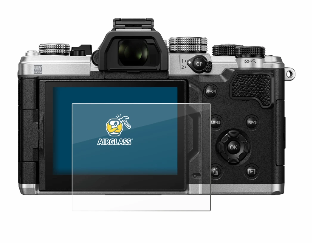 Abbildung des Geräts OM System OM-3 mit einer Vielzahl des Displayschutzes.