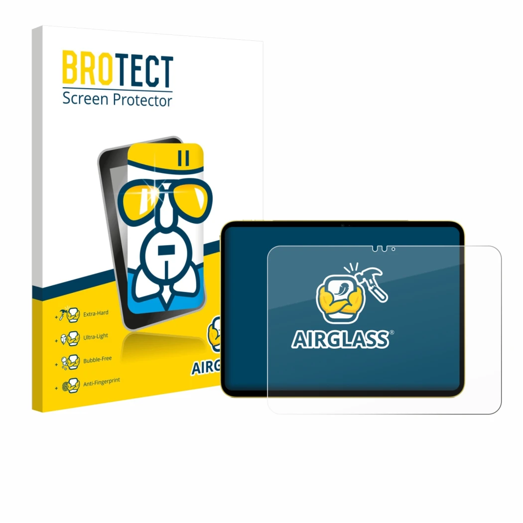 Vorderseite einer Produktverpackung mit dem Markenlogo BROTECT. Daneben ist das Gerät Apple iPad Air 11