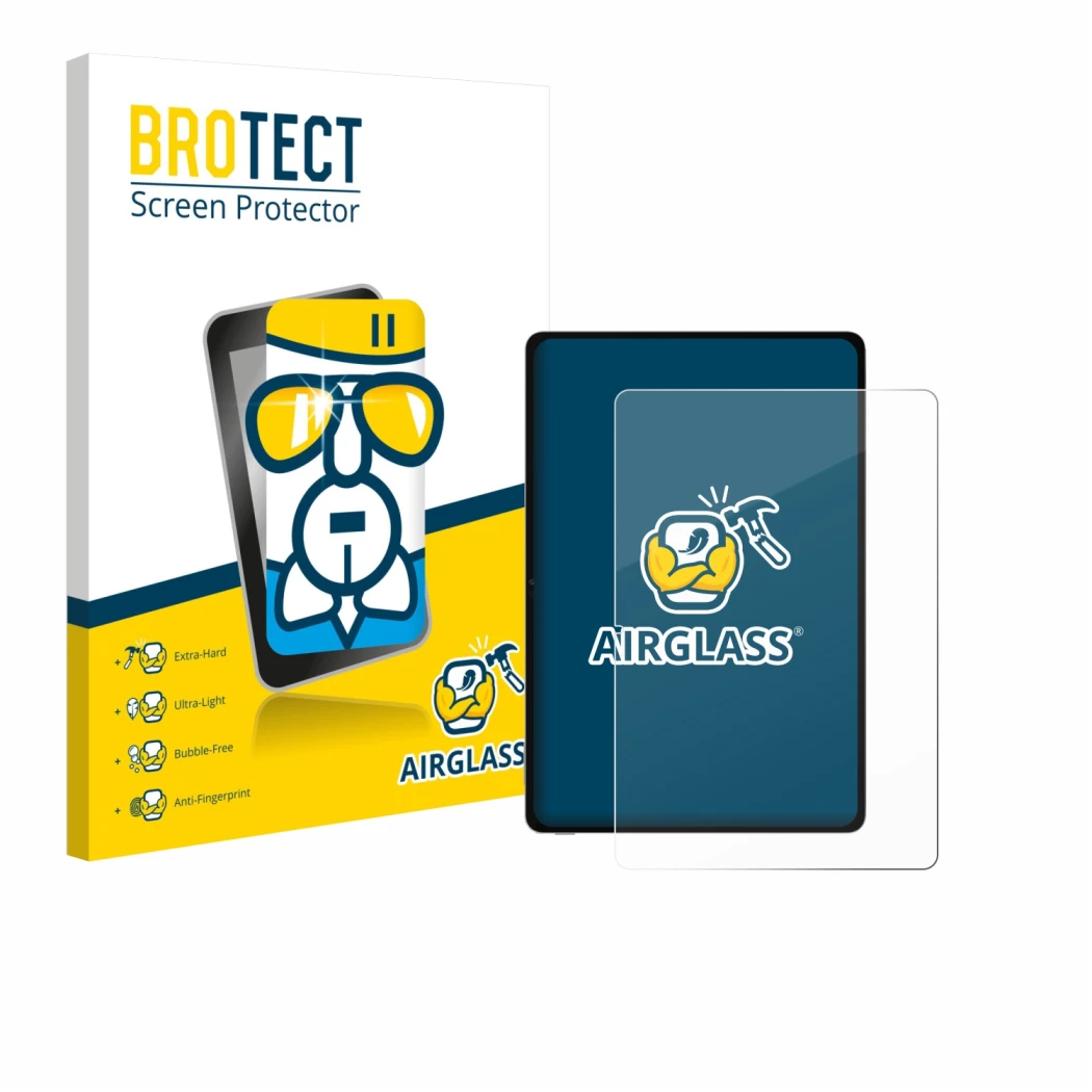 Vorderseite einer Produktverpackung mit dem Markenlogo BROTECT. Daneben ist das Gerät Honor Pad V9 mit dem zugehörigen Display