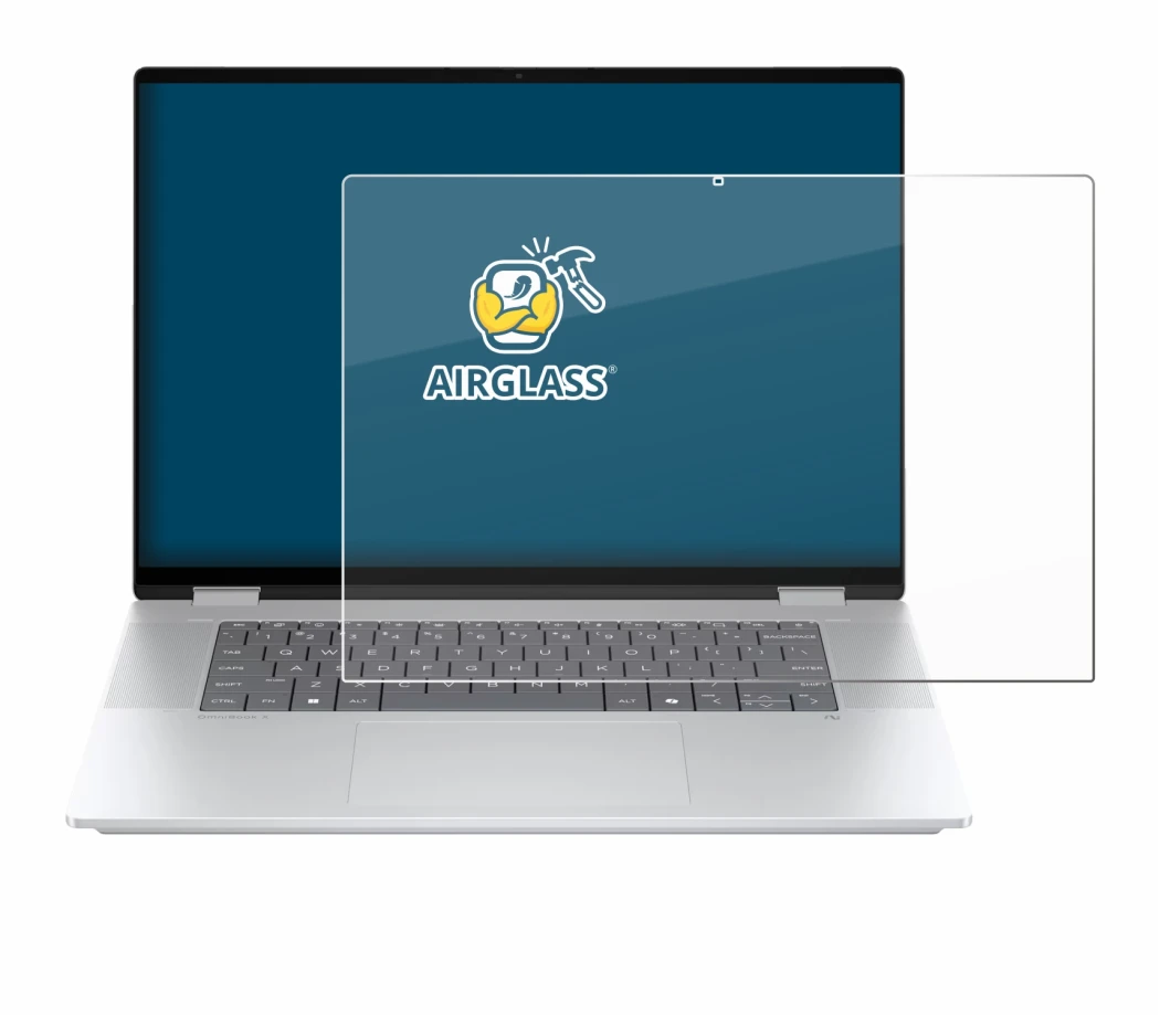 Abbildung des Geräts HP OmniBook X Flip 16-aX mit einer Vielzahl des Displayschutzes.