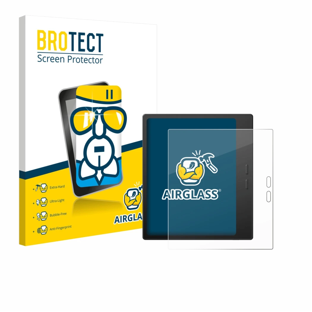 Vorderseite einer Produktverpackung mit dem Markenlogo BROTECT. Daneben ist das Gerät Boox Go 7 mit dem zugehörigen Displaysch