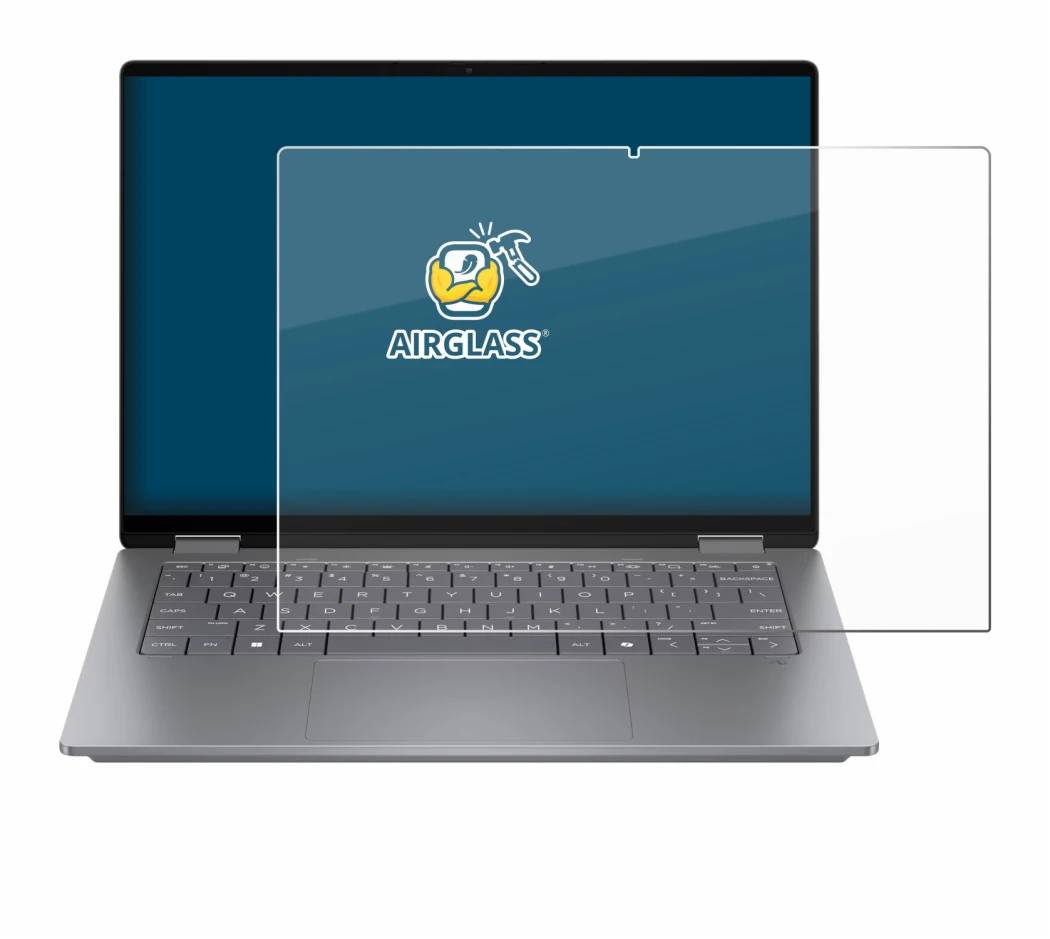 Abbildung des Geräts HP OmniBook X Flip 14 mit einer Vielzahl des Displayschutzes.