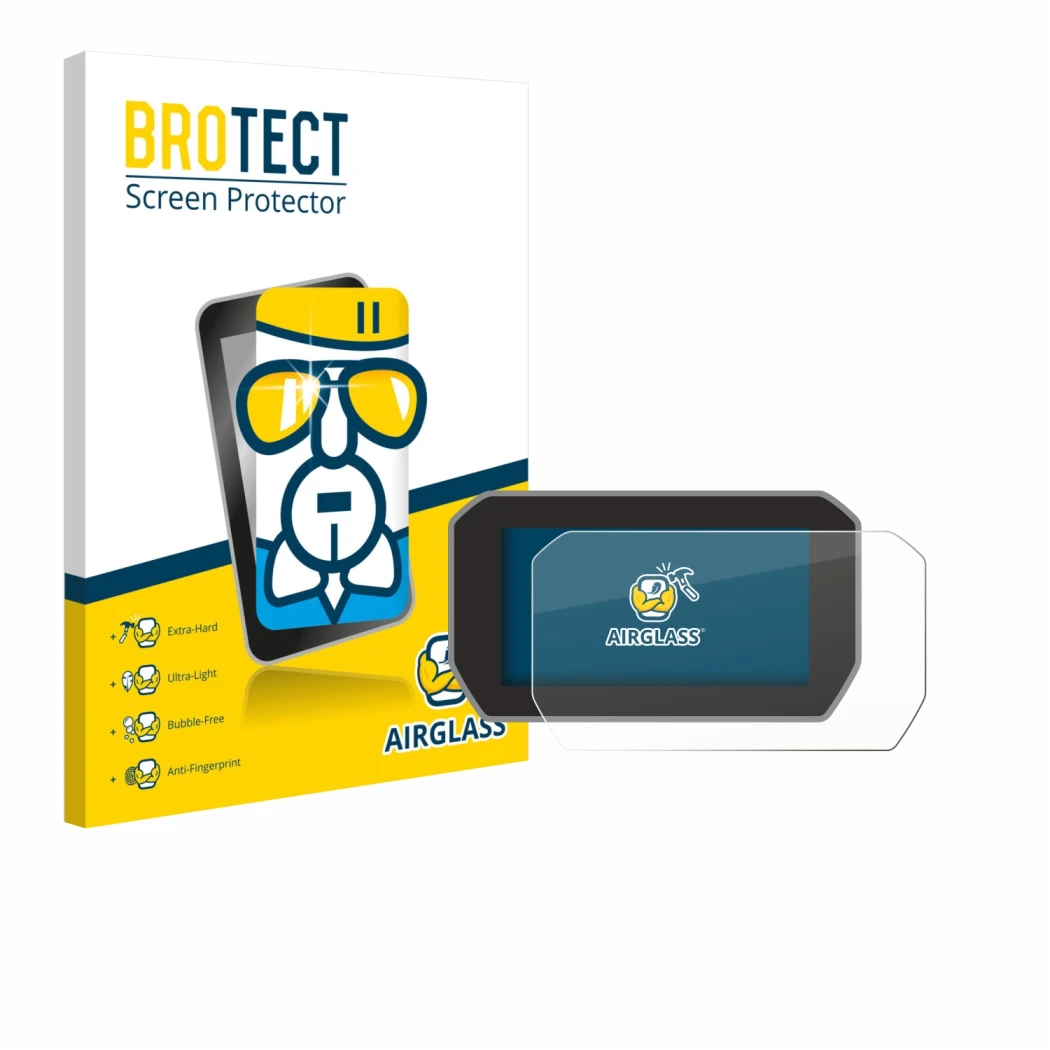 Vorderseite einer Produktverpackung mit dem Markenlogo BROTECT. Daneben ist das Gerät Ducati V4 Rally (2024) mit dem zugehörig