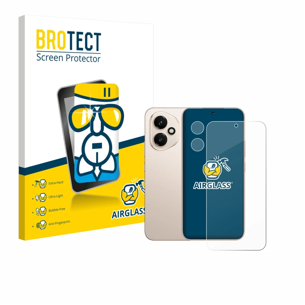 Vorderseite einer Produktverpackung mit dem Markenlogo BROTECT. Daneben ist das Gerät Honor 400 (Display+Kamera) mit dem zugeh