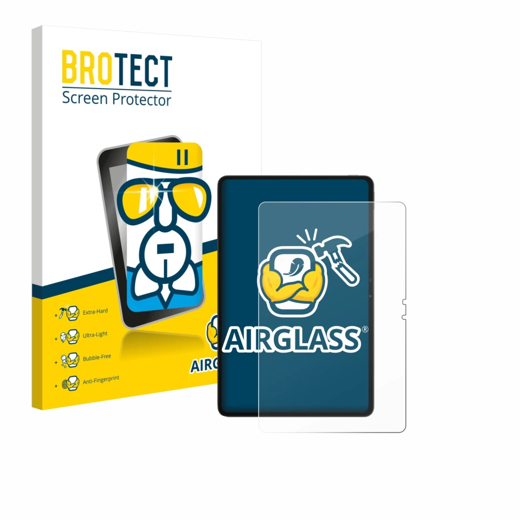 Vorderseite einer Produktverpackung mit dem Markenlogo BROTECT. Daneben ist das Gerät Blackview MEGA 3 mit dem zugehörigen Dis