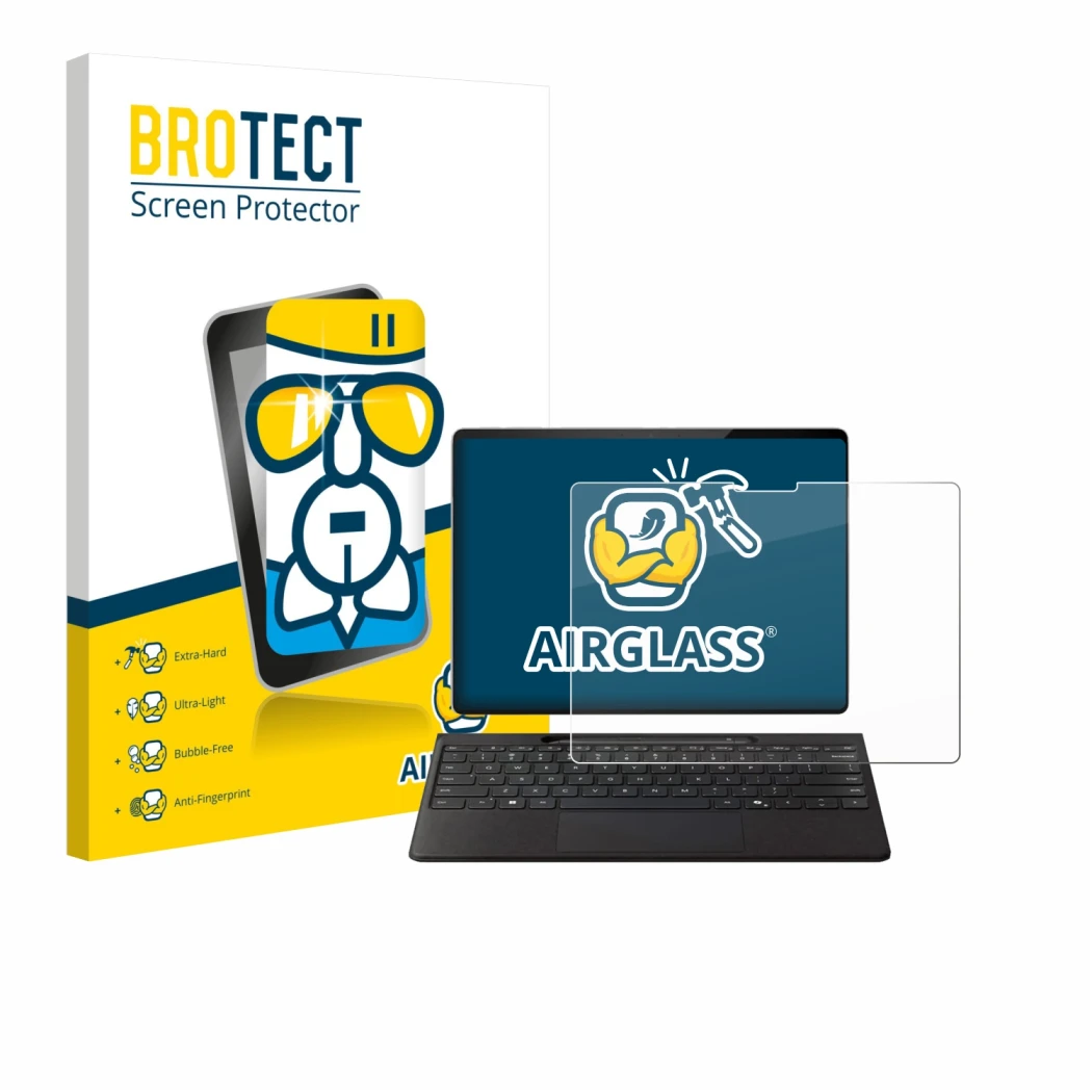 Vorderseite einer Produktverpackung mit dem Markenlogo BROTECT. Daneben ist das Gerät Microsoft Surface Pro Copilot+ 13