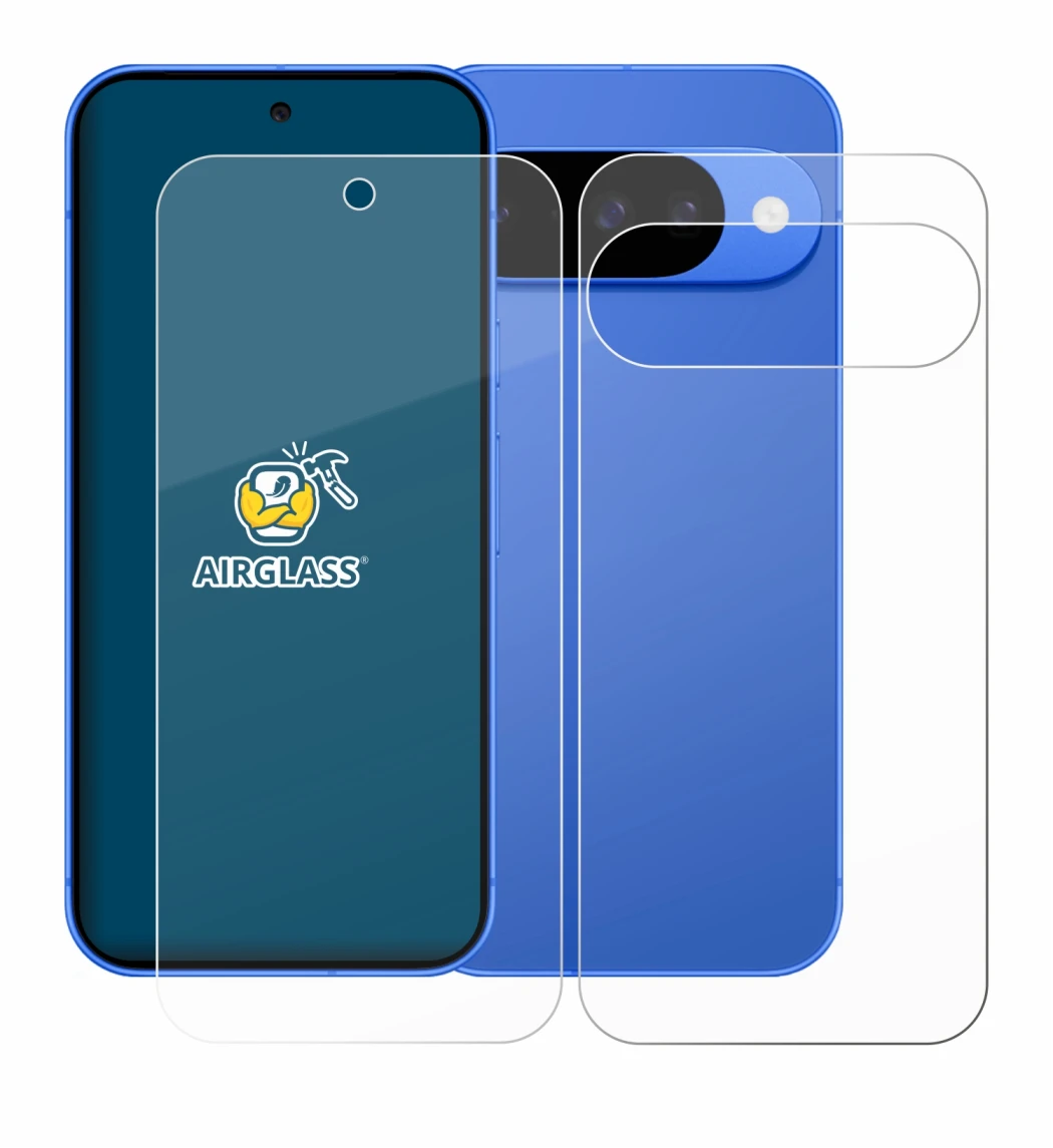 Abbildung des Geräts Google Pixel 10 (Display+Rückseite) mit einer Vielzahl des Displayschutzes.