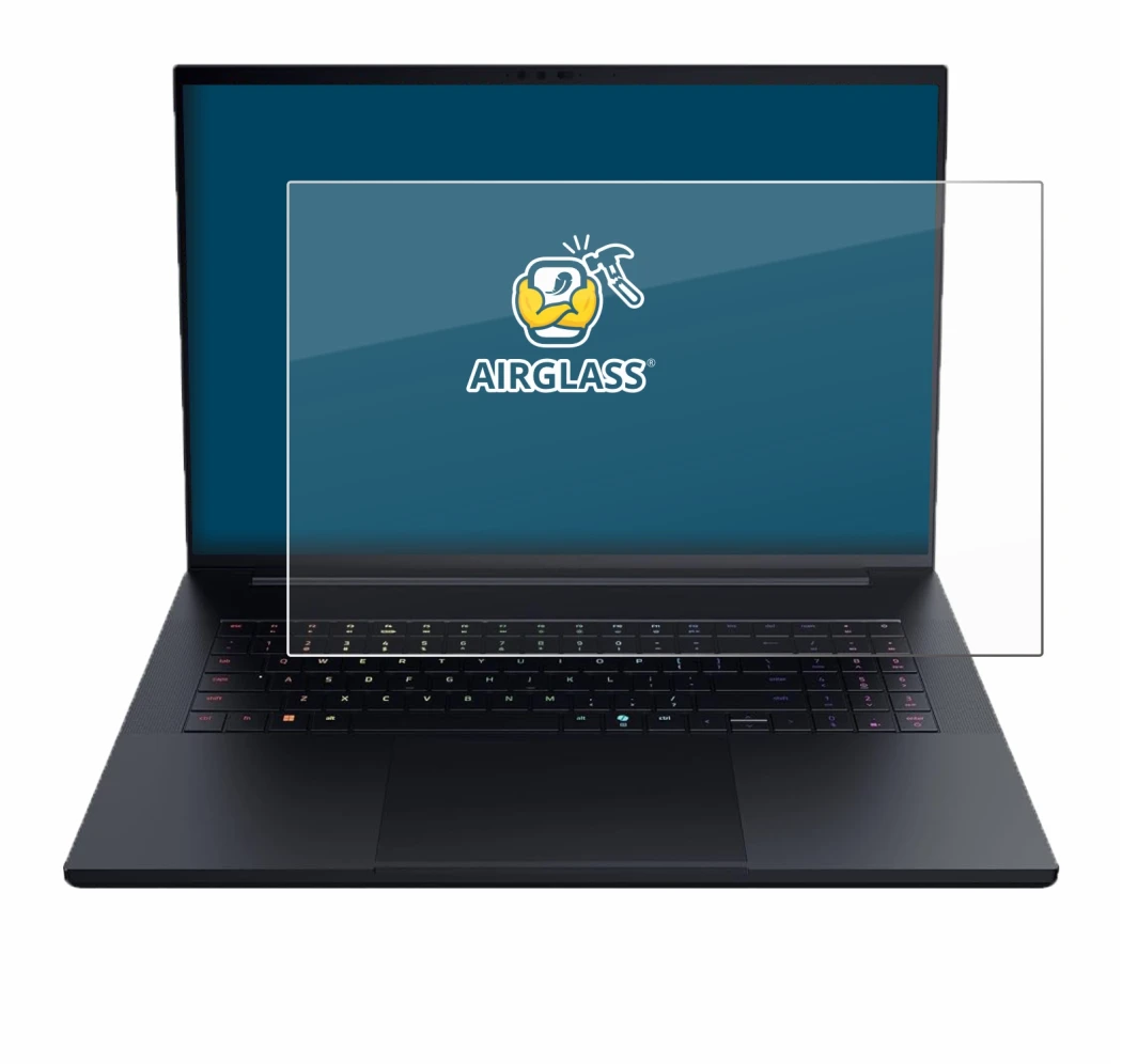 Abbildung des Geräts Razer Blade 18 2025 mit einer Vielzahl des Displayschutzes.